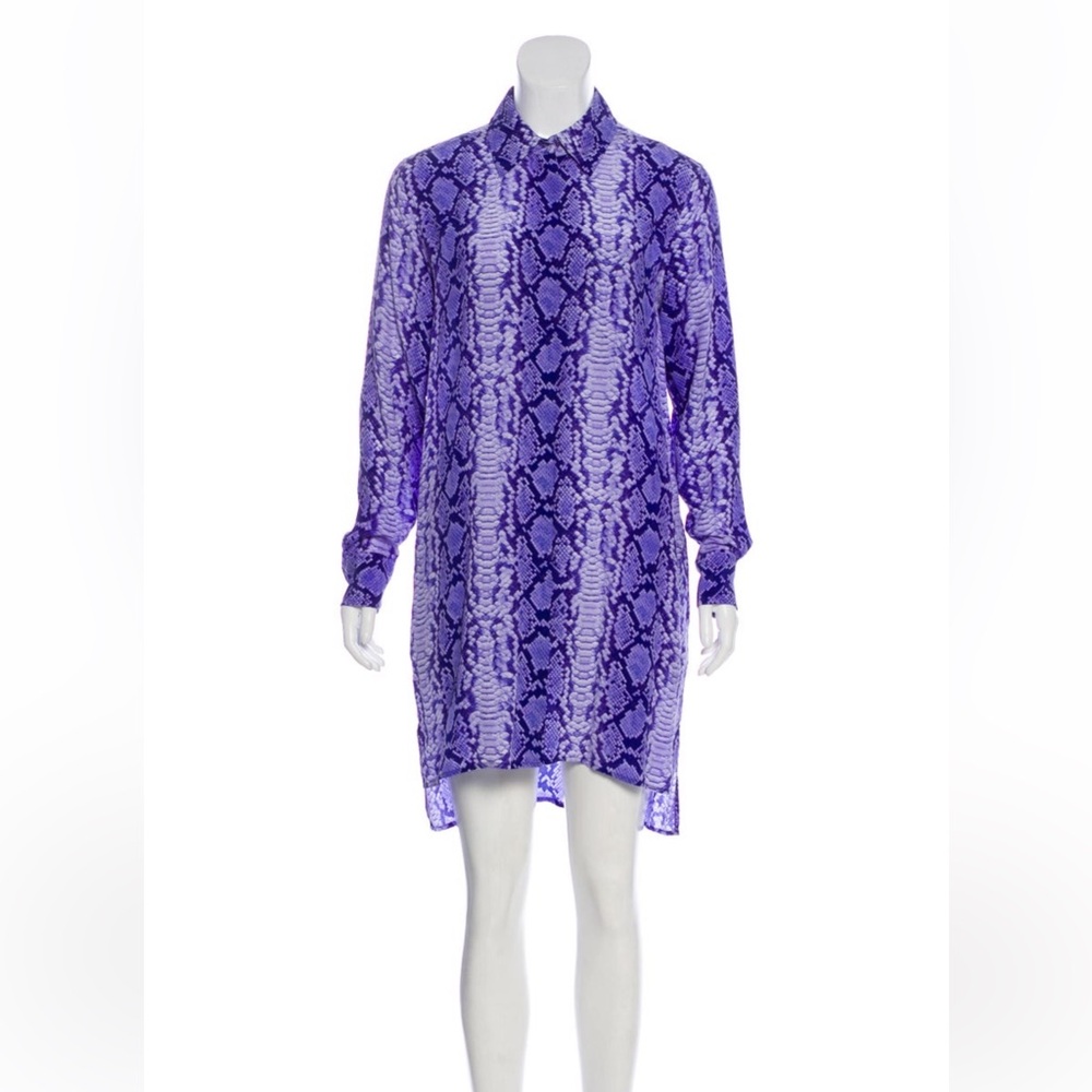 Equipment Purple Snake Print Long Sleeve Dress